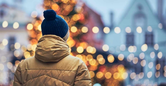 Man traveling during Christmas